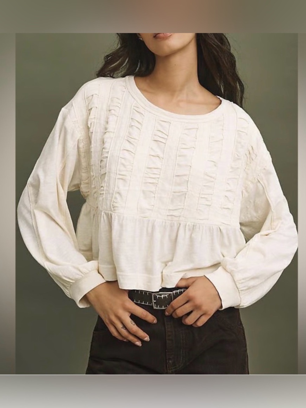 Pilcro cream textured babydoll top, small